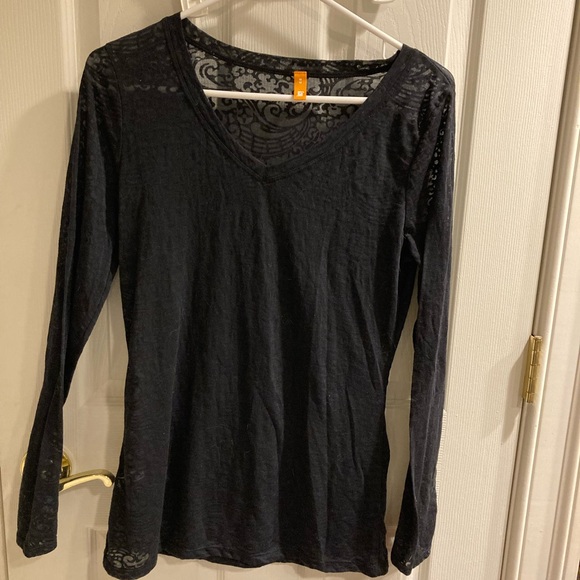 Lucy cotton blend sheer floral black long sleeve top.  Excellent.  Size medium. - Picture 1 of 6